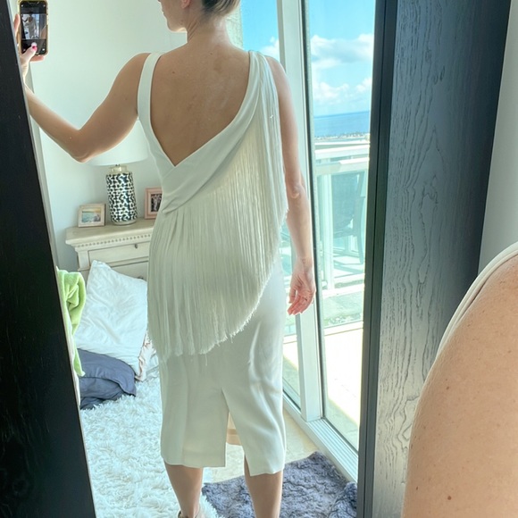 Cushnie et Ochs size 4 Draped Fringe Pencil Dress in off white - Picture 3 of 6